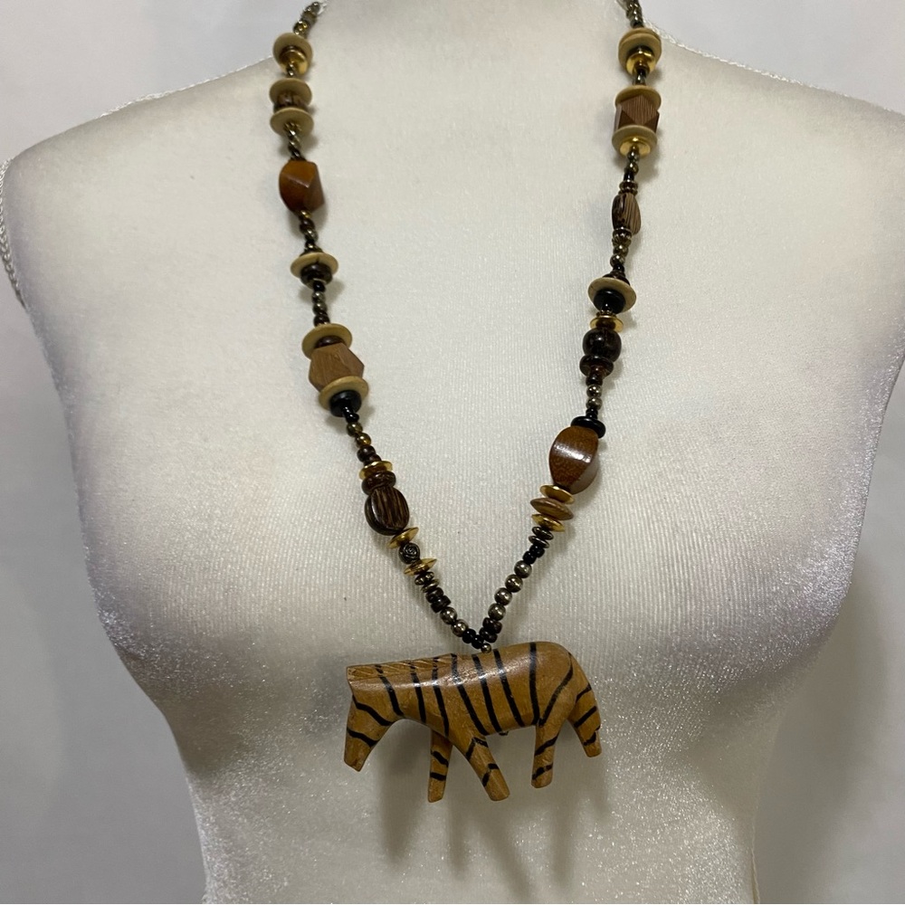 Boho Zebra Pendant Beaded Necklace - Brown - Picture 10 of 15